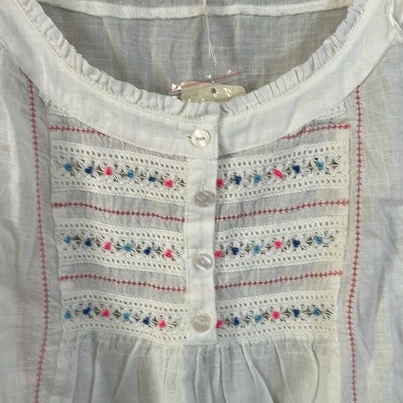 Free People Ready For You Blouse White Billowy relaxed fit embroidered Sz S NEW - Picture 6 of 13